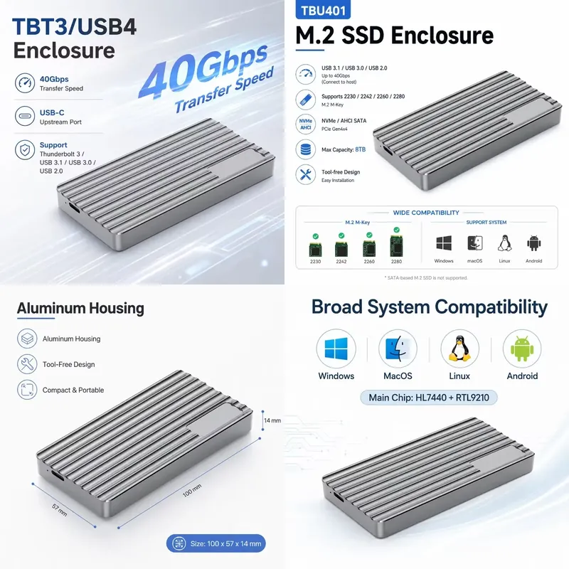 Usb4 40Gbps External Ssd 8Tb - AP01 para Caixa Externa de Alumínio